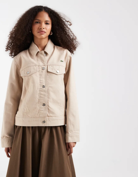  Lacoste Denim Trucker Jacket In Beige Neutral 