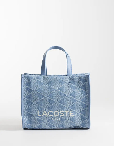  Lacoste Monogram Denim Shopper Bag In Light Blue 