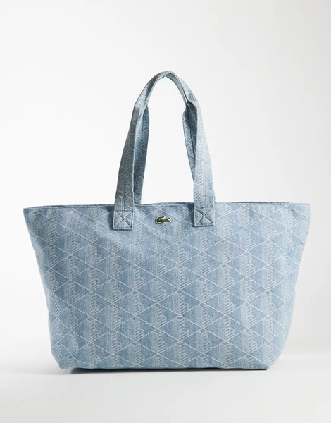  Lacoste Monogram Tote Bag In Blue 