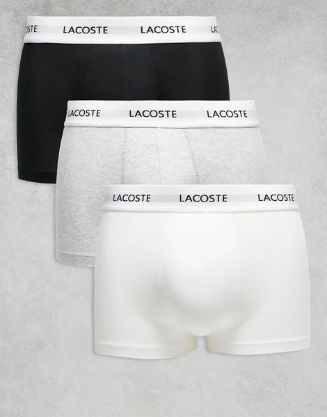  Lacoste 3 Pack Trunks In Black / White / Grey Multi 