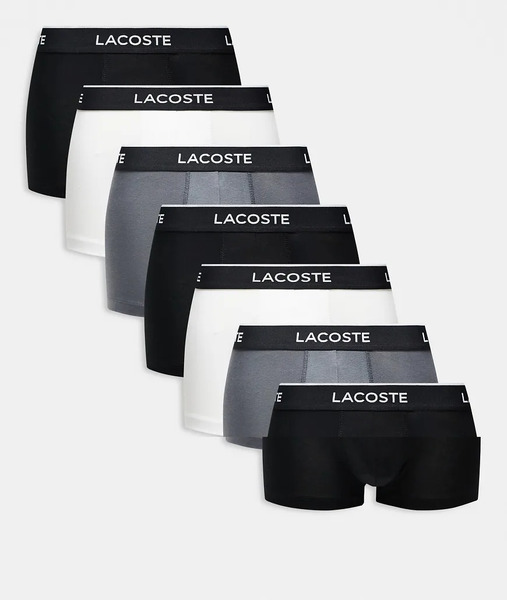  Lacoste 7 Pack Trunks In Black/white/grey Multi 
