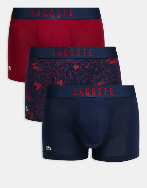  Lacoste 3 Pack Valentines Trunks In Red & Navy Multi 