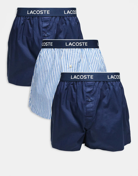  Lacoste 3 Pack Woven Boxer In Stripe / Blue 
