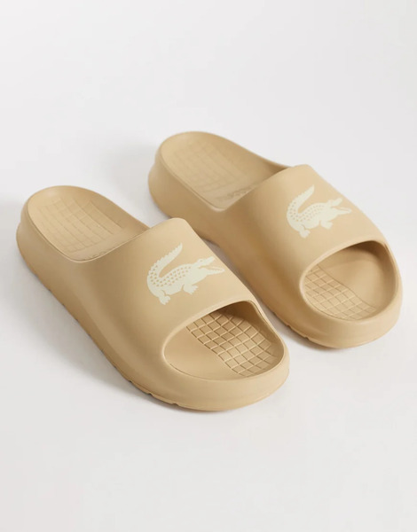 Lacoste Serve 2.0 Logo Sliders In Beige Neutral 