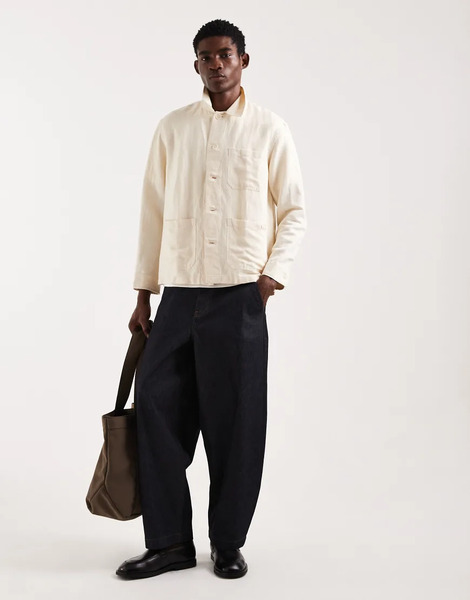  Lacoste Woven Overshirt In Stone Neutral 