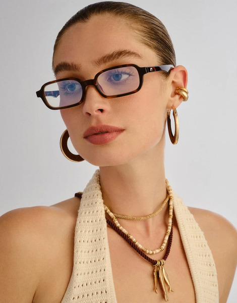  Le Specs Pilferer Blue Light Clear Lens Rectangular Glass In Tortoiseshell Brown 
