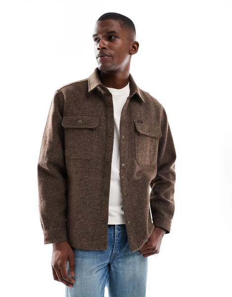  Lee Wool Blend Brushed Overshirt In Brown 
