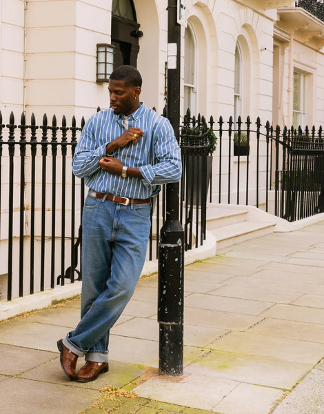  Lee Workwear Denim Overshirt In Pinstripe Blue 