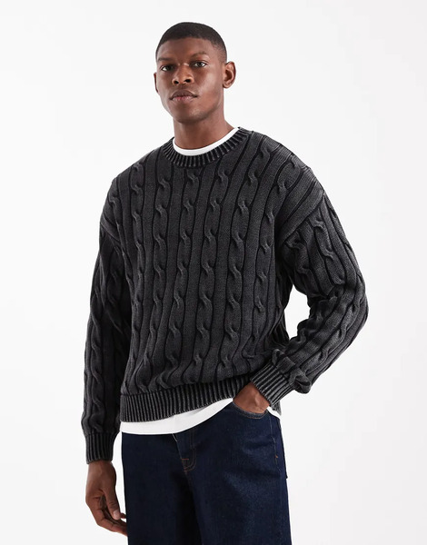  Levi's Cable Knit Jumper In Washed Black 