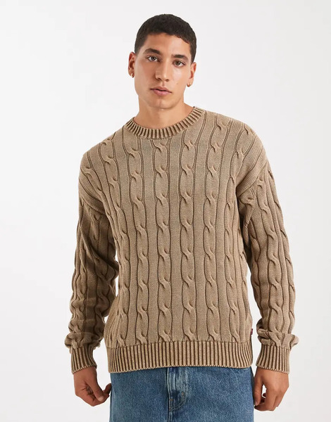  Levi's Cable Knit Jumper In Washed Brown 