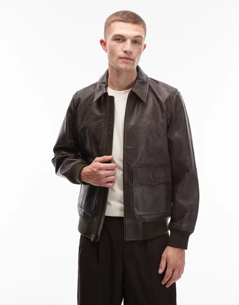  Levi's Clayton Leather Aviator Jacket In Brown 