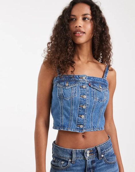  Levi's Denim Corset With Front Pockets In Mid Blue 