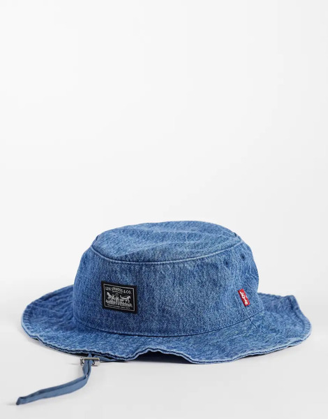  Levi's Drawstring Bucket Hat In Checked Blue 