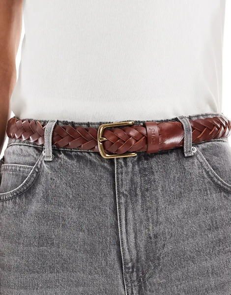  Levi's Leather Braid Belt In Mid Brown 