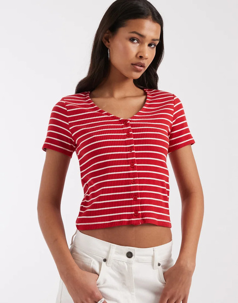  Levi's Muse Button Down Rib Jersey Top In Red Stripe 