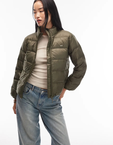  Levi's Polly Packable Lightweight Puffer Jacket In Khaki Green 