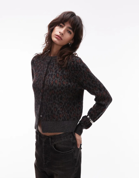  Levi's Tara Knitted Cardigan In Leopard Brown 