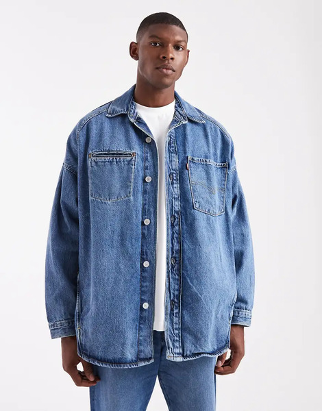  Levi's Twisted Denim Shacket In Mid Wash Blue 