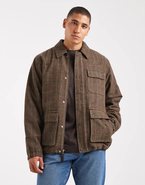  Levi's Wells Utility Insulated Check Jacket In Brown 