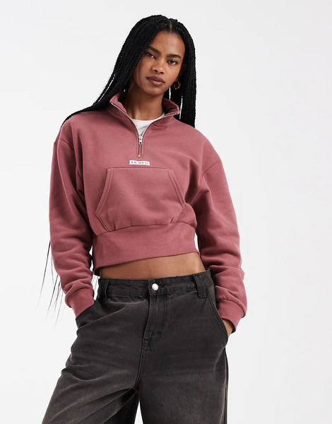  Levi's 1/4 Zip Logo Sweatshirt In Berry Red 