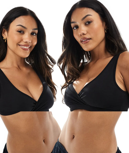  Lindex Mom 2 Pack Wrap Nursing Bralet In Black 