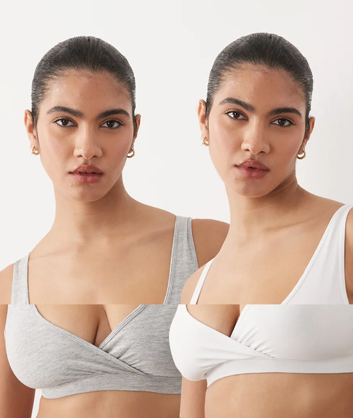  Lindex Mom 2 Pack Wrap Nursing Bralet In Grey And White Multi 