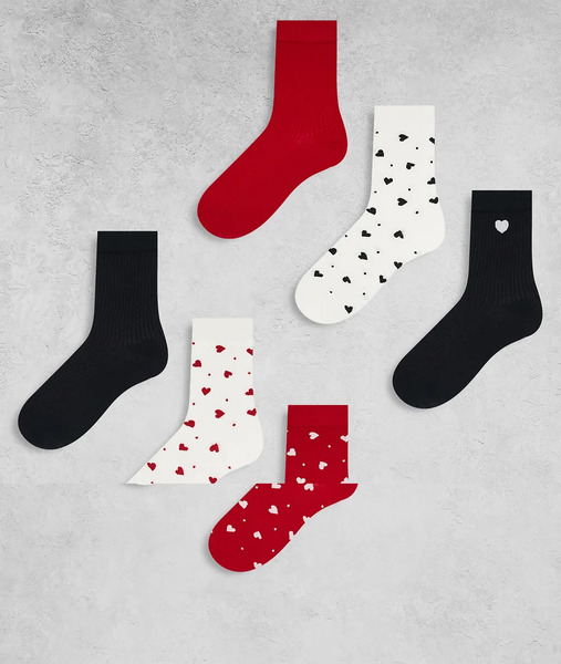  Lindex 7 Pack Heart And Dot Printed Socks In Multi 