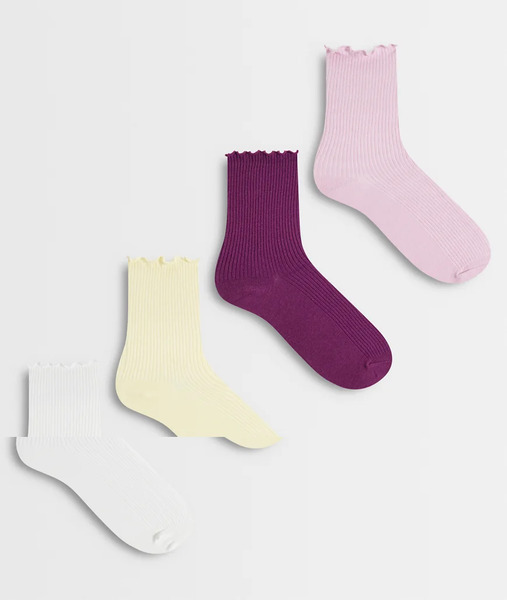  Lindex 4 Pack Lettuce Trim Ribbed High Sock In Multi 