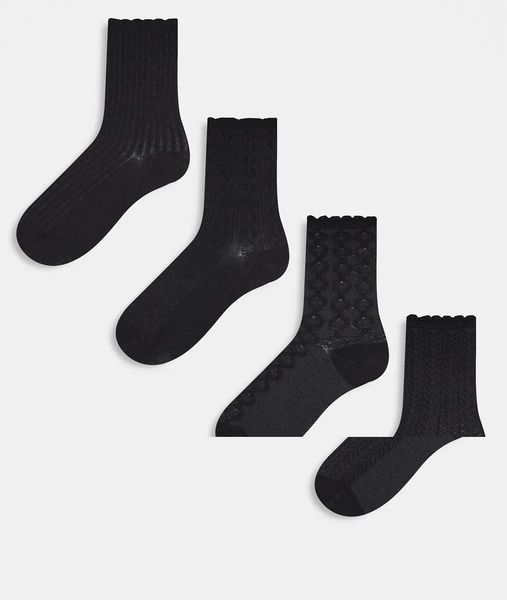 Lindex 4 Pack Structured Socks In Black 