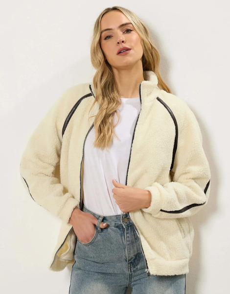  Long Tall Sally Fleece Jacket In Ivory White 