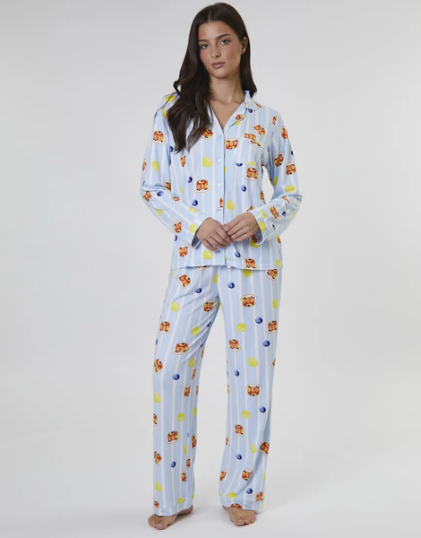 Loungeable Pancake Breakfast Long Sleeve Pyjama Set In Blue 