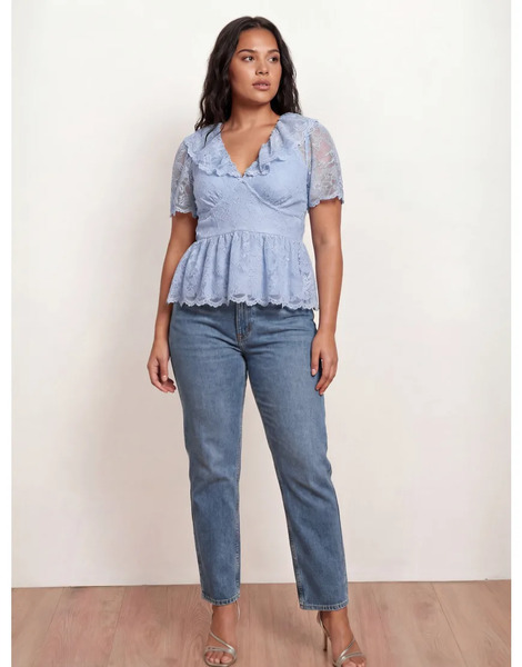  Lovedrobe Frill Collar Peplum Lace Top In Blue 