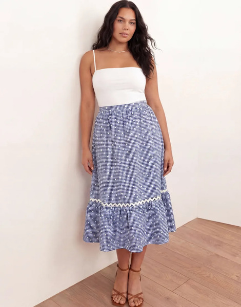  Lovedrobe Gingham & Polka Dot Midi Skirt In Blue 