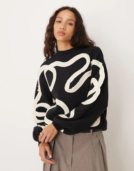 Lovedrobe Satin Squiggle Applique Jumper In Black 