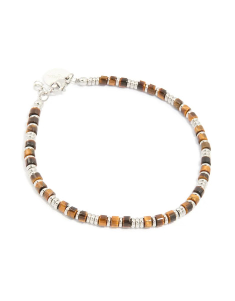  Lovisa Mens Waterproof Stainless Steel Semi Precious Tiger's Eye Beaded Bracelet In Multicolour Black 