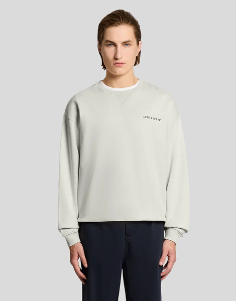  Lyle & Scott Mid Layers Script Heavyweight Loopback Crew Neck Sweatshirt In Y147 Ice Cream Marl Neutral 