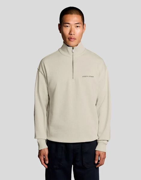  Lyle & Scott Mid Layers Script Heavyweight Loopback Quarter Zip Sweatshirt In Y147 Ice Cream Marl Neutral 
