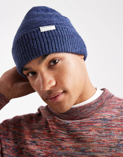  Lyle & Scott Multi Marl Beanie In Dark Navy Marl Blue 