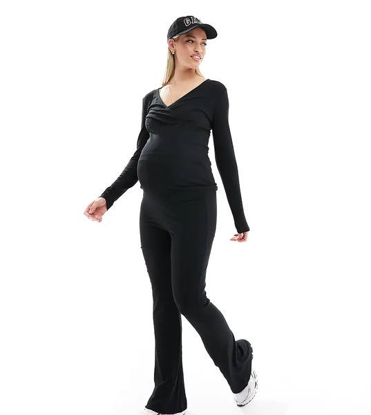  Mamalicious Maternity Flared Over The Bump Jersey Trouser Co Ord In Black 