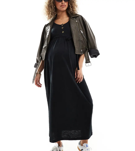  Mamalicious Maternity 2 Function Nursing Button Through Maxi Sundress In Black 