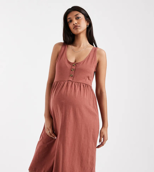  Mamalicious Maternity 2 Function Nursing Button Through Mini Sundress In Burgundy Red 