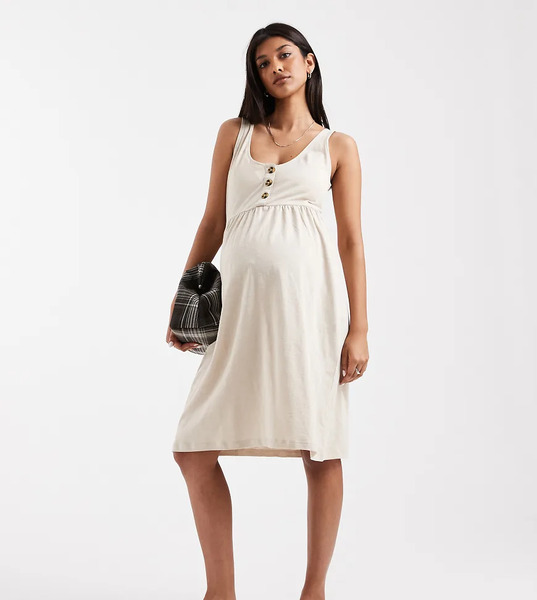  Mamalicious Maternity 2 Function Nursing Button Through Mini Sundress In Cream White 