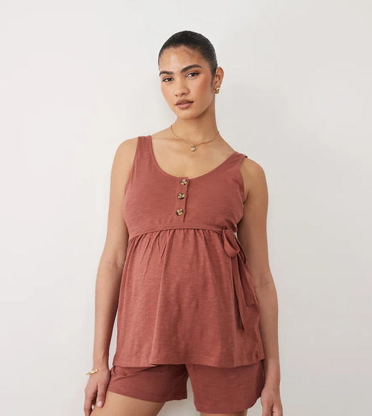  Mamalicious Maternity 2 Function Nursing Button Through Top Co Ord In Burgundy Red 
