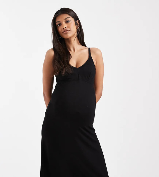  Mamalicious Maternity 2 Function Nursing Cami Strap Nightdress In Black 