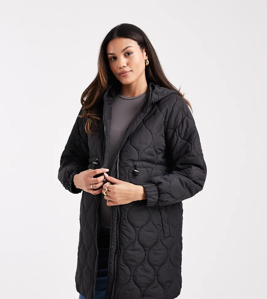  Mamalicious Maternity 3 In 1 Onion Quilted Jacket With Removeable Front In Black 