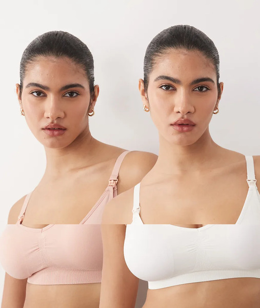  Mamalicious Maternity Nursing Bra 2 Pack In Pink And White Multi 