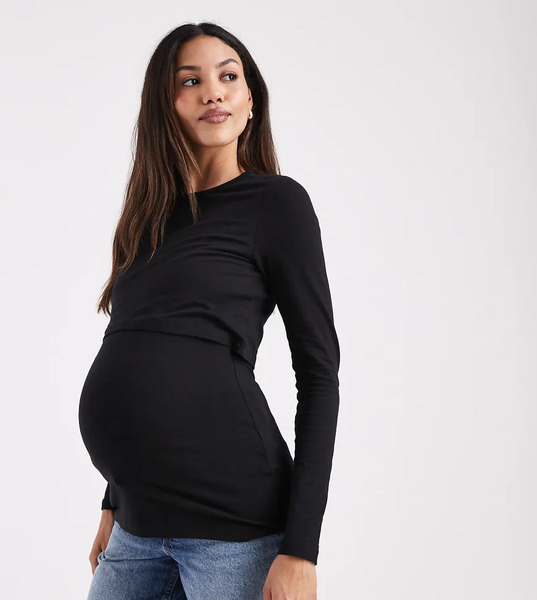  Mamalicious Maternity Nursing Function Long Sleeve Jersey Top In Black 