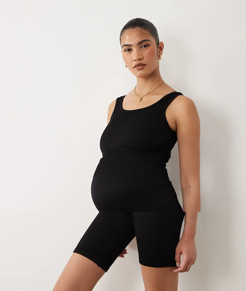  Mamalicious Maternity Seamless Top And Short Set In Black 
