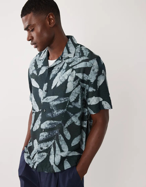  Mango Abstarct Leaf Print Shirt In Green 