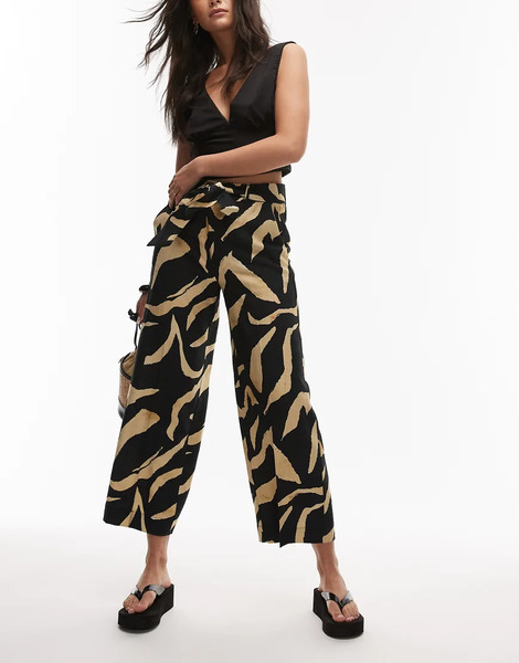  Mango Abstract Printed Wide Leg Trouser In Black 